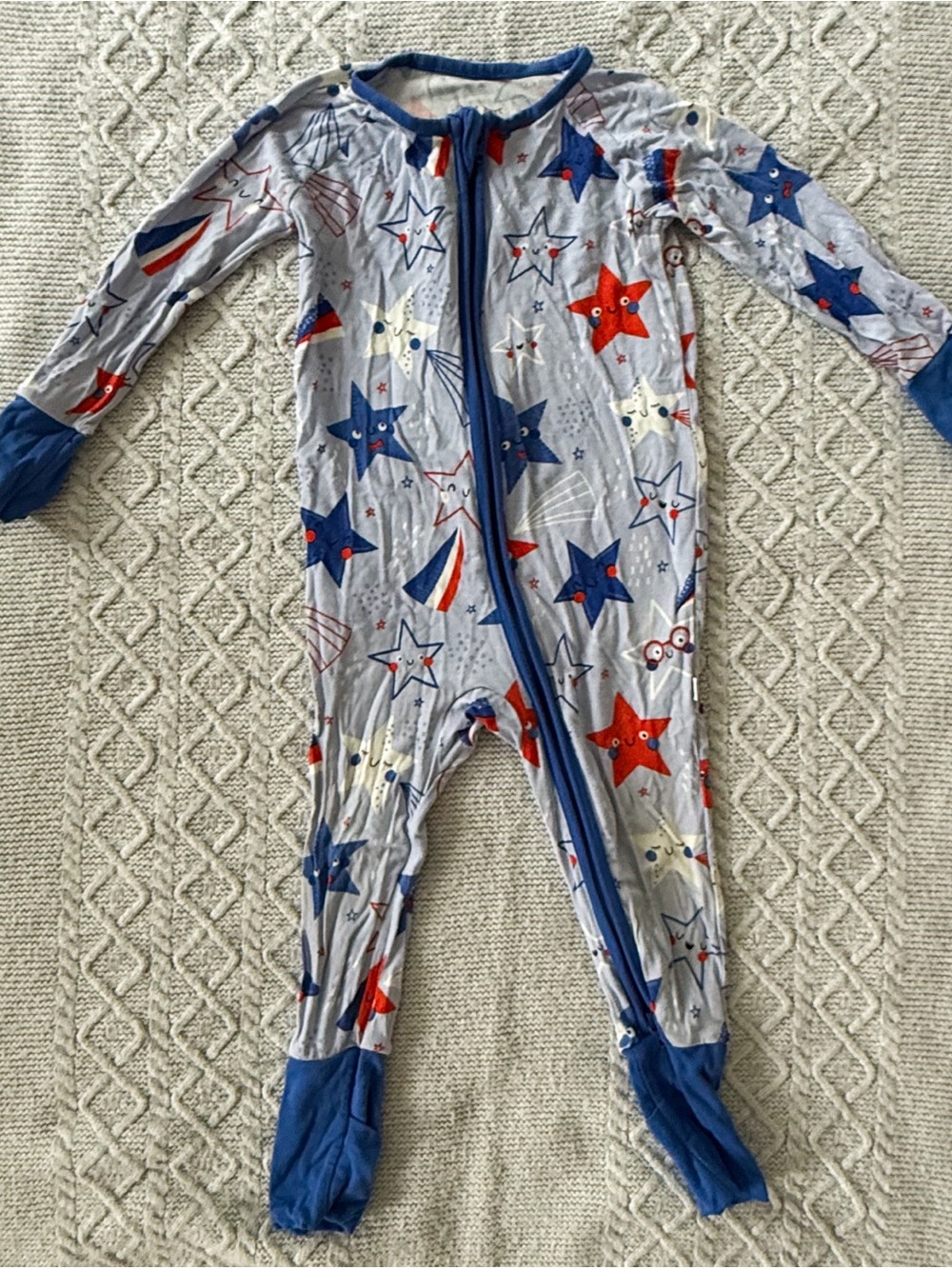 Little Sleepies Star-Print Zipper One-Piece Pajamas - Blue, Red, White 6-12M
